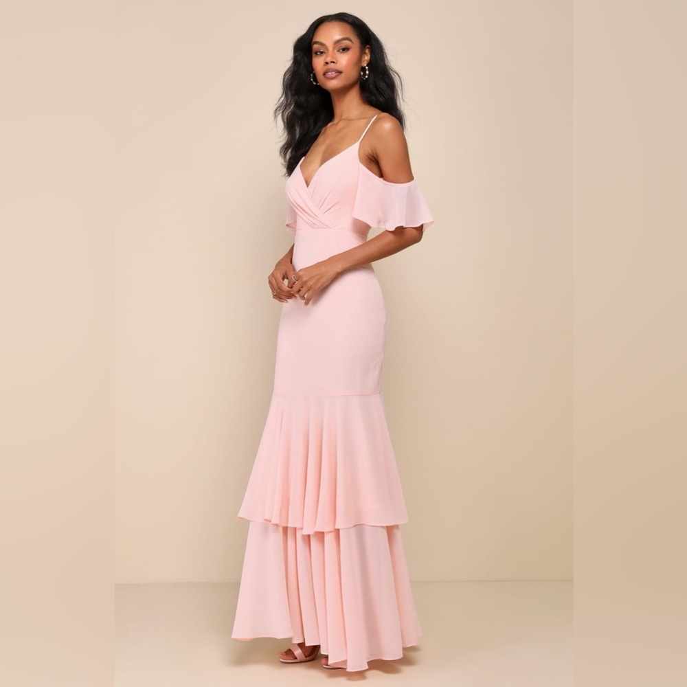Blush Pink Off-Shoulder Mermaid Maxi Dress - Picture 3 of 7